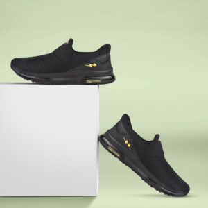 CAMPUS ROCKEE Men's Slip-On Walking Shoes (Black/Golden) - Prince Boot House