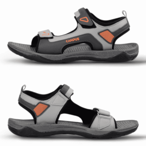 Campus Men Grey, Charcoal & Orange Sporty Lightweight Velcro Sandals