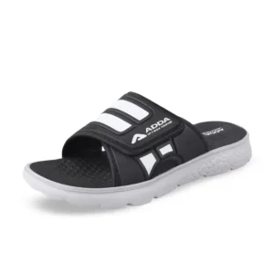 Adda Men Black & Grey Sporty Striped Comfort Sliders