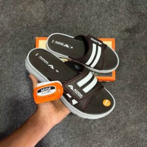 Adda Men Brown & White Sporty Striped Comfort Sliders