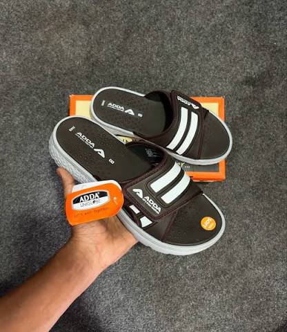 Adda Men Brown & White Sporty Striped Comfort Sliders
