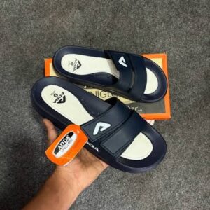 Adda Men Navy Blue & Off-White Dual Strap Comfort Slides