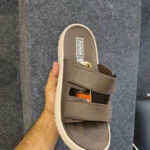 Adda Men Brown Dual-Strap Adjustable Comfort Slides