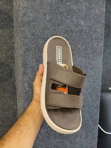 Adda Men Brown Dual-Strap Adjustable Comfort Slides