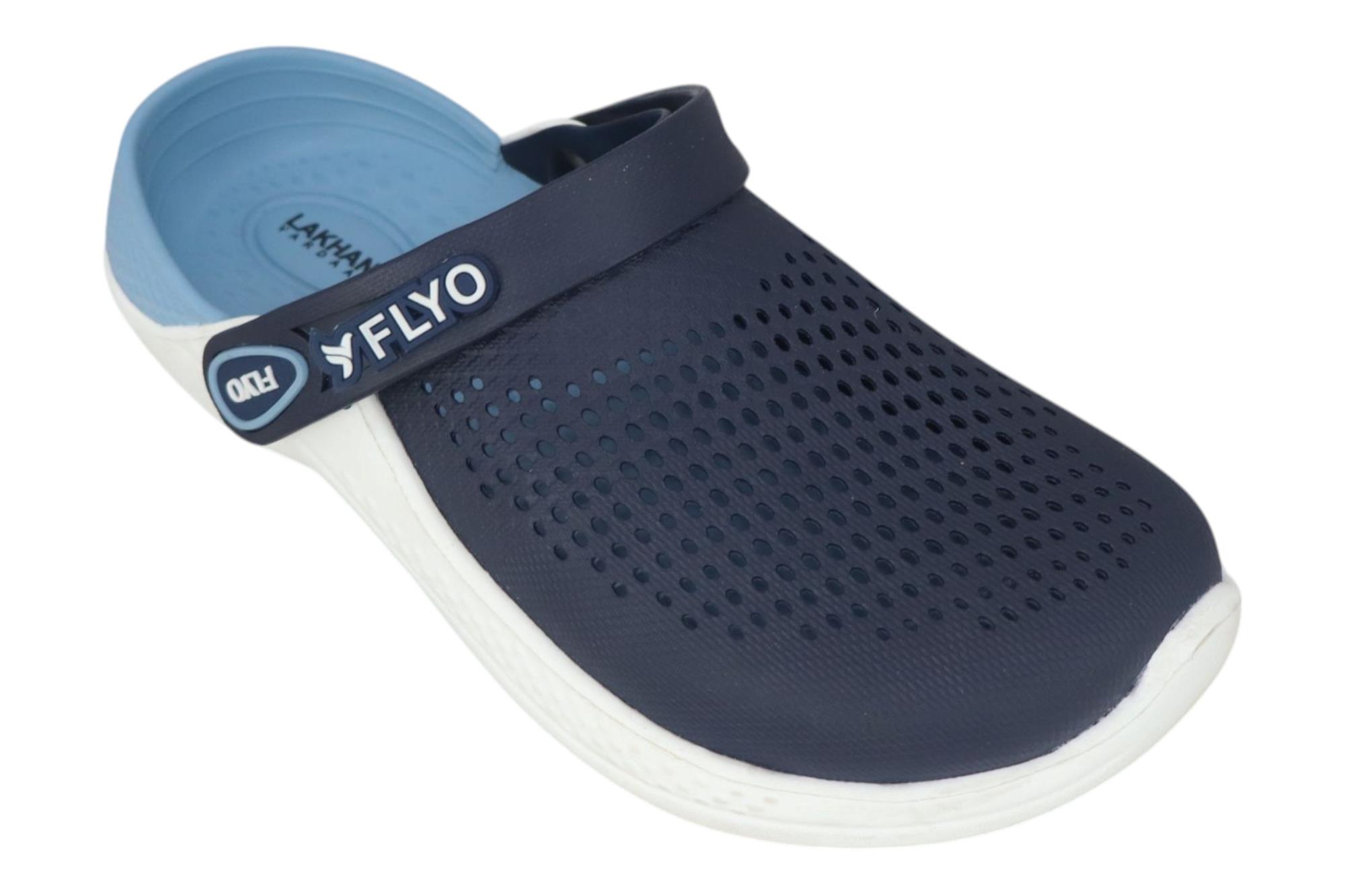 Lakhani FLYO Men Navy Blue & Sky Blue Lightweight Perforated Clog Sandals