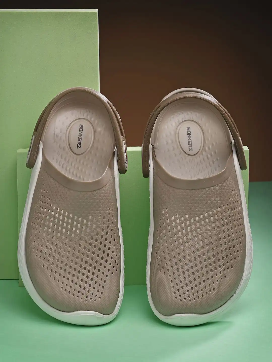 Bonkerz Men Beige Breathable Perforated Lightweight EVA Clog Sandals
