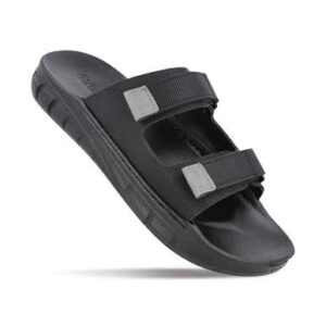 Walkaroo Men Black Dual-Strap Adjustable Daily Wear Comfort Sliders