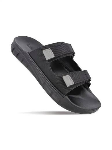 Walkaroo Men Black Dual-Strap Adjustable Daily Wear Comfort Sliders